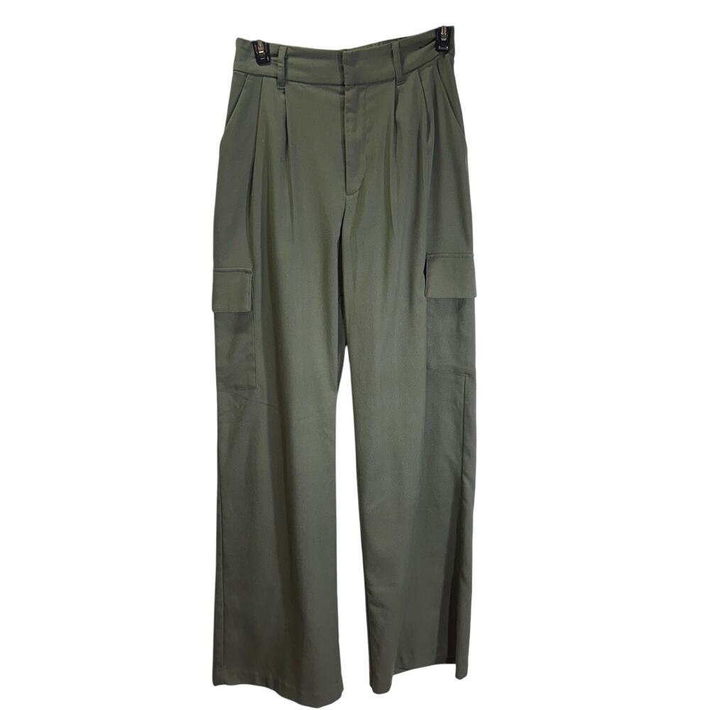 Hollister Womens Wide Leg Cargo Pants Green Size SL High Rise Utility Trousers